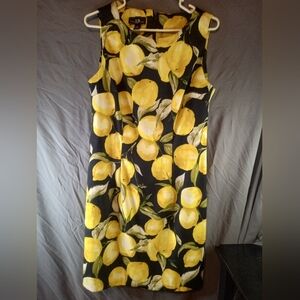 AGB Black Lemon Print Sleeveless Pencil Knee Length Dress
